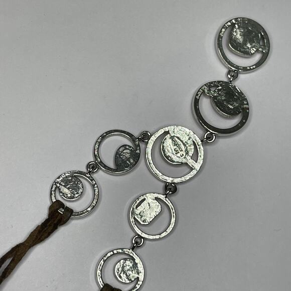 Lia Sophia necklace signed costume jewelry suede gray in silver tone setting - Picture 4 of 13